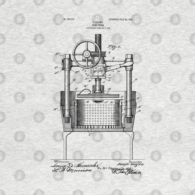 Steampunk Print Wine Press Patent Drawing by MadebyDesign